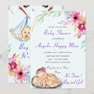 Invitation Baby shower jumeaux garçon et fille