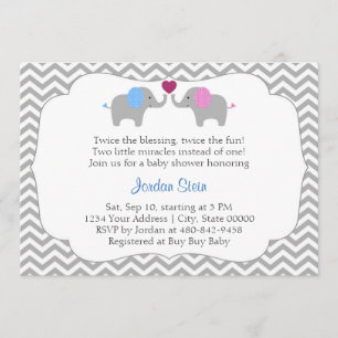Invitation Baby shower jumeaux garçon et fille