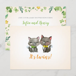 invitation baby shower | jumeaux | neutre | chat