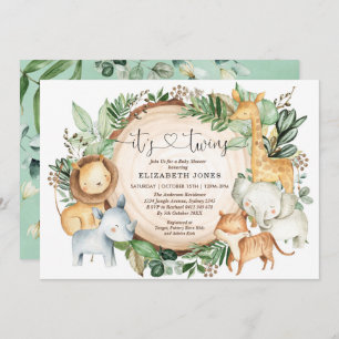 Invitation Baby shower Jumeaux Safari Jungle de verdure en Ru