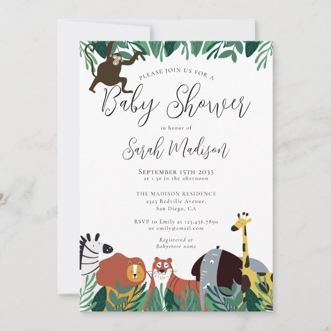 Invitation Baby shower Jungle Safari Animaux (Devant)