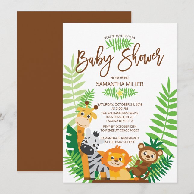 Invitation Baby shower Jungle Safari moderne (Devant / Derrière)