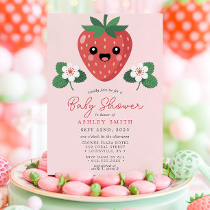 Invitation Baby Shower Kawaii sur le thème de la Fraise