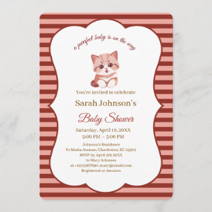 Invitation Baby Shower Kitten Bandes Roses et Bourguignon
