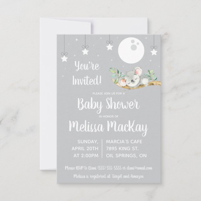 Invitation Baby shower Koala endormi (Devant)