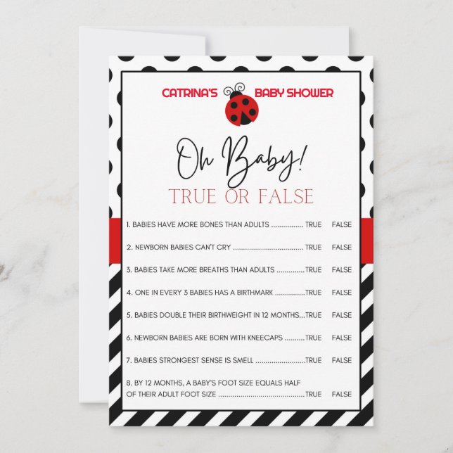 Invitation Baby shower Ladybug - Nom modifiable, 5x7 (Devant)