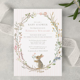 Invitation Baby Shower Lapin de la Forêt de Fleurs Sauvages à