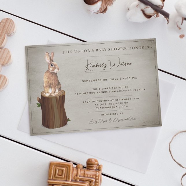 Invitation Baby Shower Lapin des Bois | Marron (Brown Woodland Bunny Baby Shower Invitation)