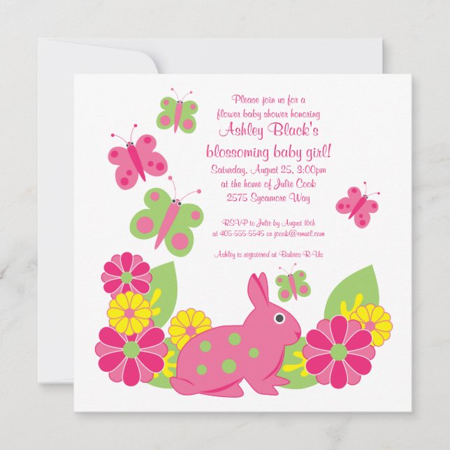 Invitation Baby shower lapin et papillons (Devant)