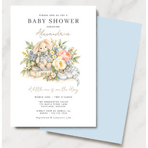 Invitation Baby Shower Lapin Fleur Sauvage Bleue
