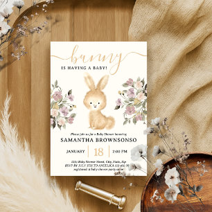 Invitation Baby Shower Lapin Floral de Printemps