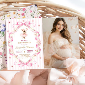 Invitation Baby Shower Lapin Gingham à Ruban Rose