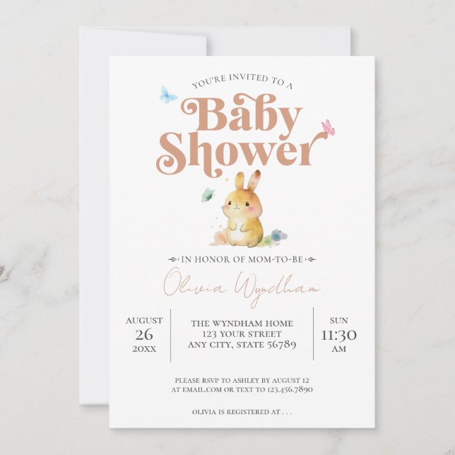 Invitation Baby shower lapin lapin mignon Neutre (Devant)