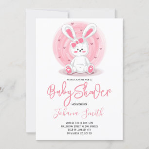 Invitation Baby shower lapin rose mignon