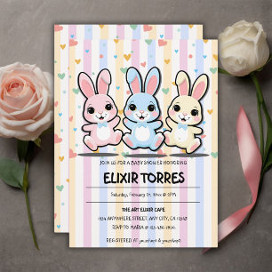 Invitation Baby Shower Lapins Mignons à Cœur