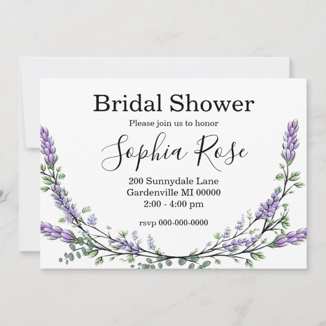 Invitation Baby shower Lavande et Eucalyptus (Devant)