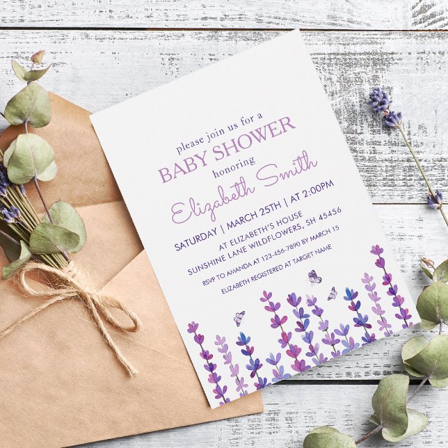 Invitation Baby shower Lavande et Papillon (Créateur téléchargé)
