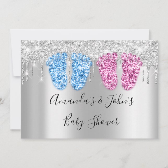 Invitation Baby shower Lecteurs Argent PiedsJumeaux Garçon Fi (Dos)