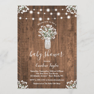 Invitation Baby shower léger Mason Jar à cordes florales rust