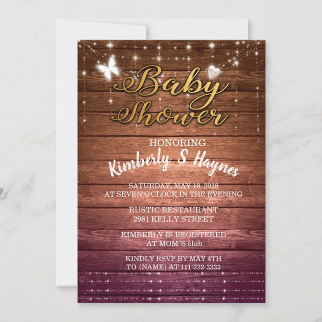 Invitation Baby shower léger rustique bois (Devant)