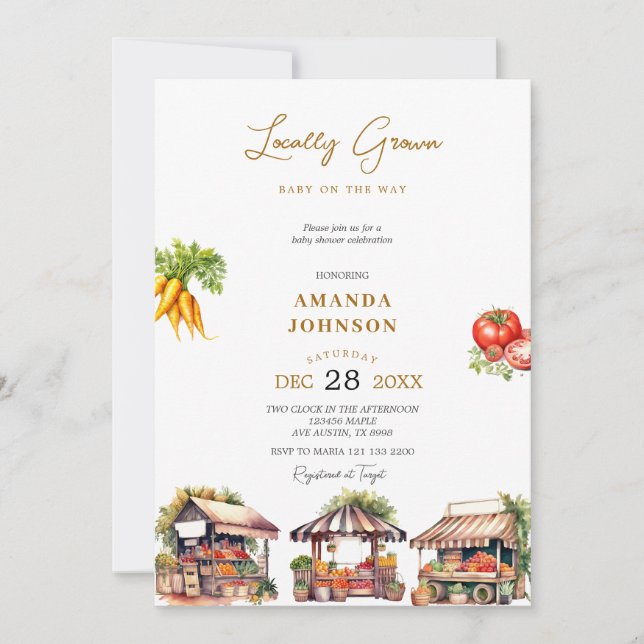 Invitation Baby shower Légume cultivé localement (Devant)