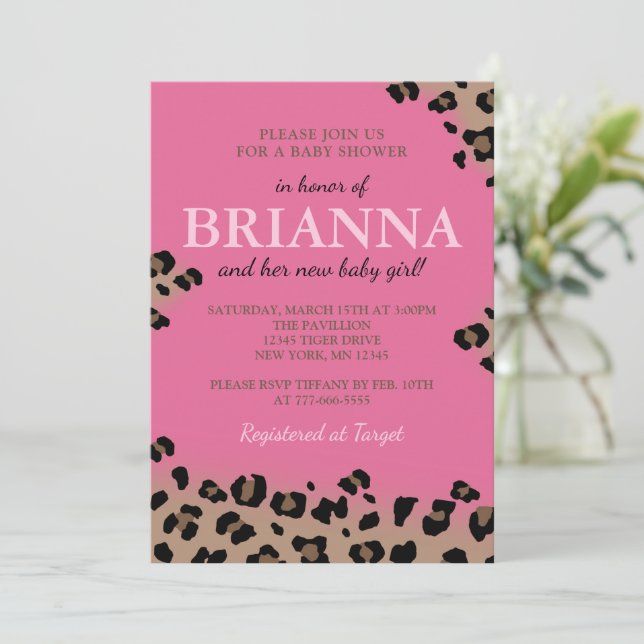 Invitation Baby shower léopard ou fête d'anniversaire (Debout devant)