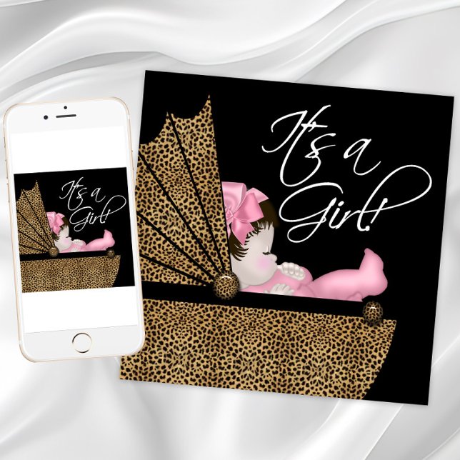 Invitation Baby shower Leopard rose fille (Pink leopard baby shower invitation. Instant download and printed invitations available.)
