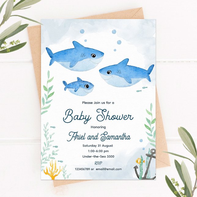 Invitation Baby shower lesbienne avec des requins mignons (Créateur téléchargé)