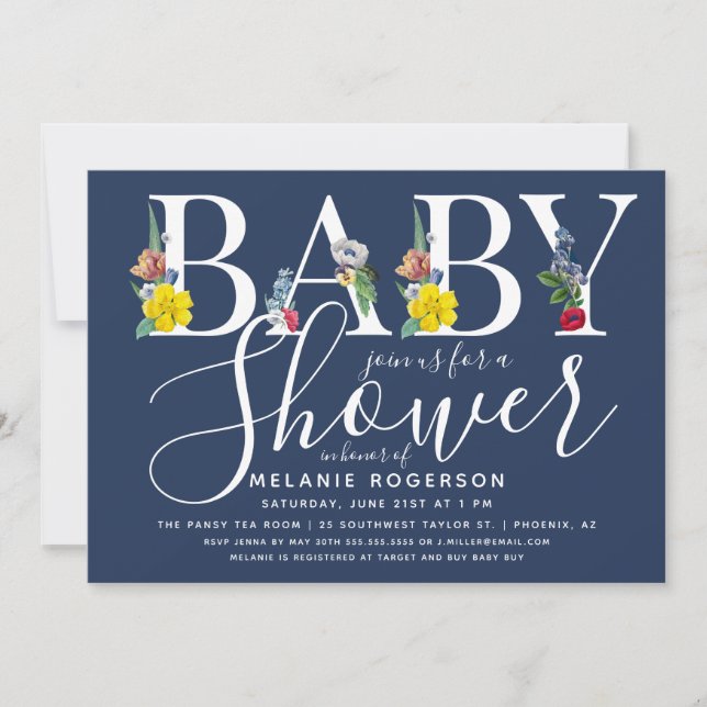 Invitation Baby Shower Lettre Alphabet Floral (Devant)