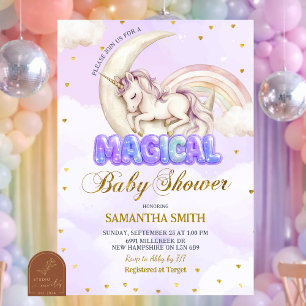 Invitation Baby shower Licorne Magique Violette