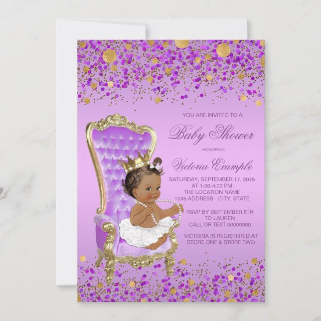 Invitation Baby shower Lilac Gold Ethnic Princess (Devant)