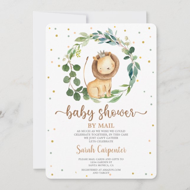 Invitation Baby shower Lion par courrier (Devant)