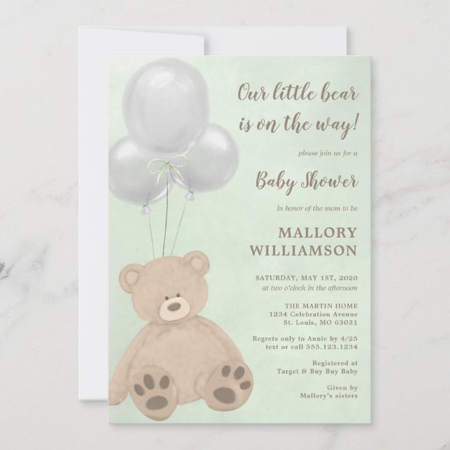 Invitation Baby shower Little Bear Cub (Devant)