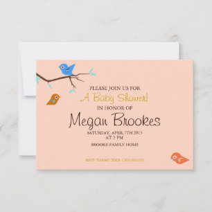 Invitation baby shower Little Birdie Peach