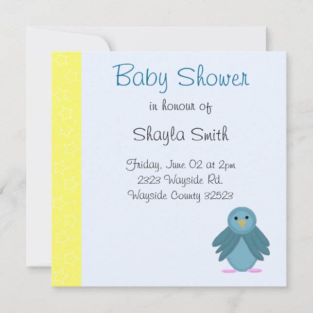 Invitation Baby shower Little Blue Bird (Devant)