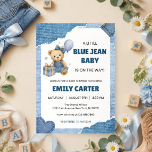 Invitation Baby Shower Little Blue Jean   Robe en Denim Teddy