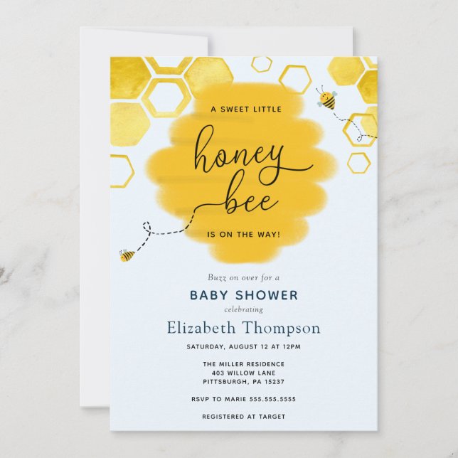 Invitation Baby shower Little Honey Bee Boy (Devant)