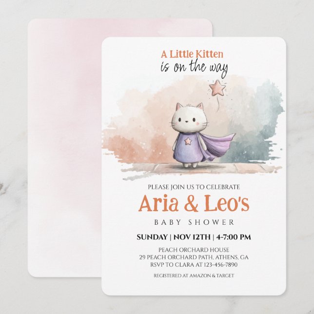 Invitation Baby shower Little Kitten pour fille (Devant / Derrière)