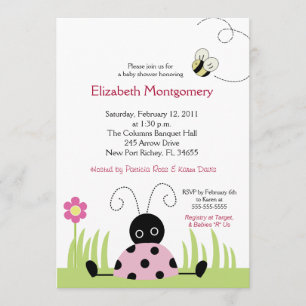 Invitation Baby shower Little Ladybug (rose) 5x7
