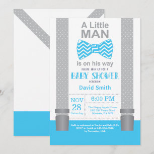 Invitation Baby shower Little Man Bleu et gris