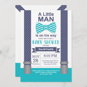 Invitation Baby shower Little Man Marine Turquoise
