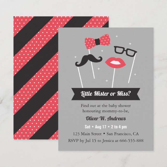 Invitation Baby shower Little Mister ou Miss Photo Props (Devant / Derrière)