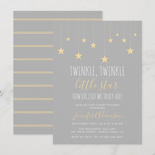 Invitation Baby shower Little Star Twinkle moderne (Devant / Derrière)