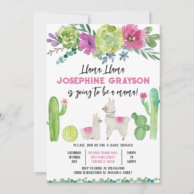 Invitation Baby shower Llama (Devant)