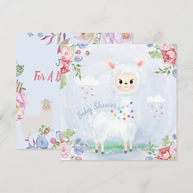 Invitation Baby shower Llama/Alpaca (Devant / Derrière)