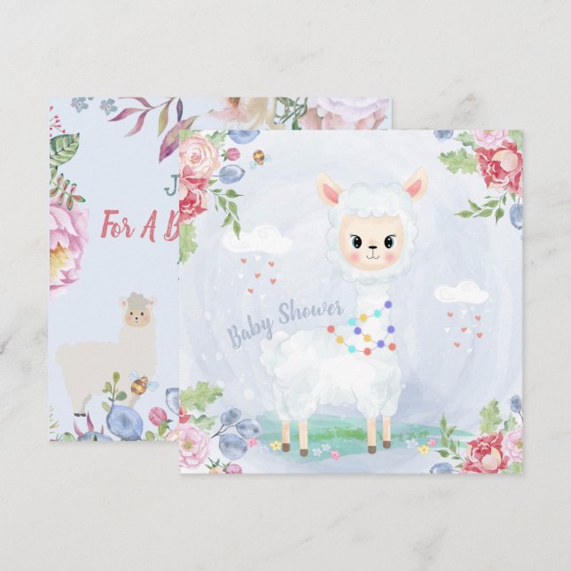 Invitation Baby shower Llama/Alpaca (Devant / Derrière)