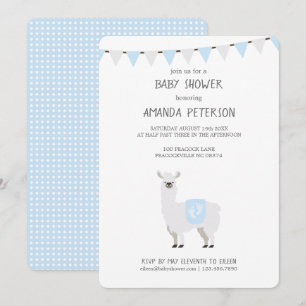Invitation Baby shower Llama neutre et blanc bleu et blanc