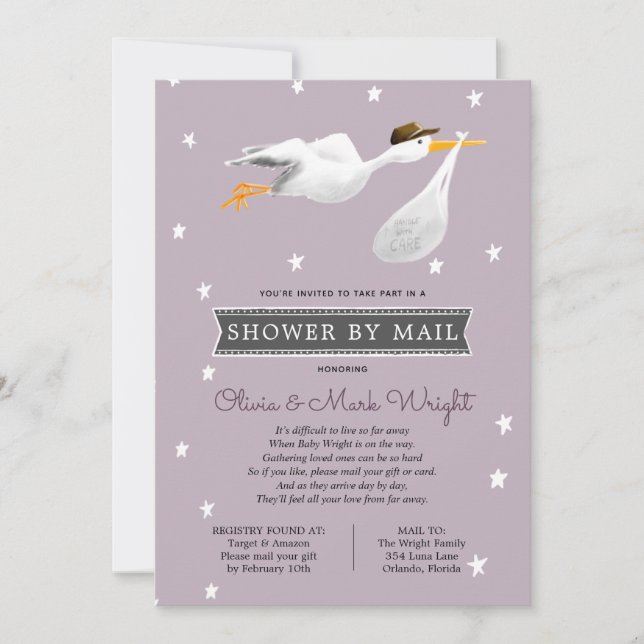 Invitation Baby shower longue distance par courrier (Devant)