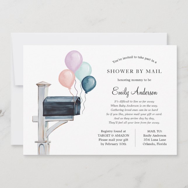 Invitation Baby shower longue distance par courrier (Devant)