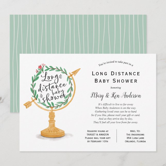 Invitation Baby shower longue distance par courrier (Devant / Derrière)